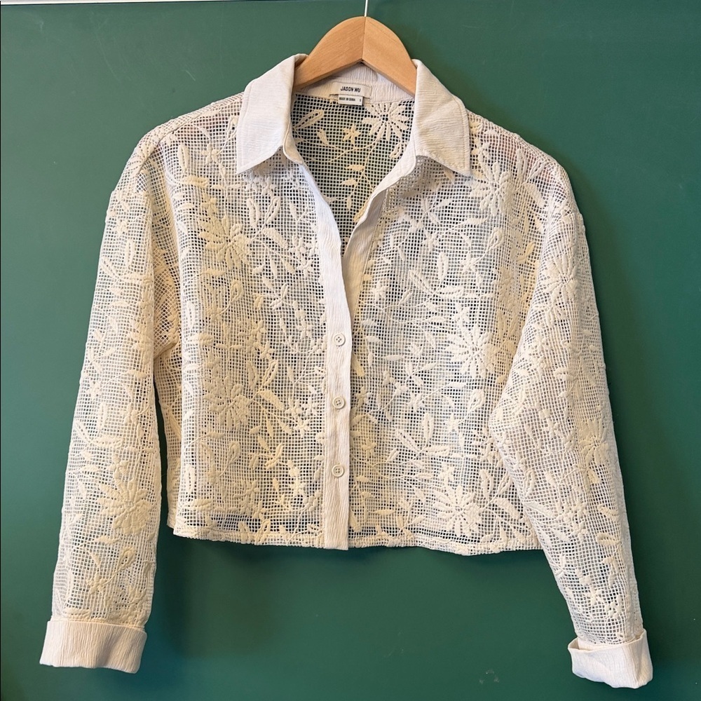 Jason Wu Cropped Ivory Floral Lace Button-Down Womens S Shirt Spring
